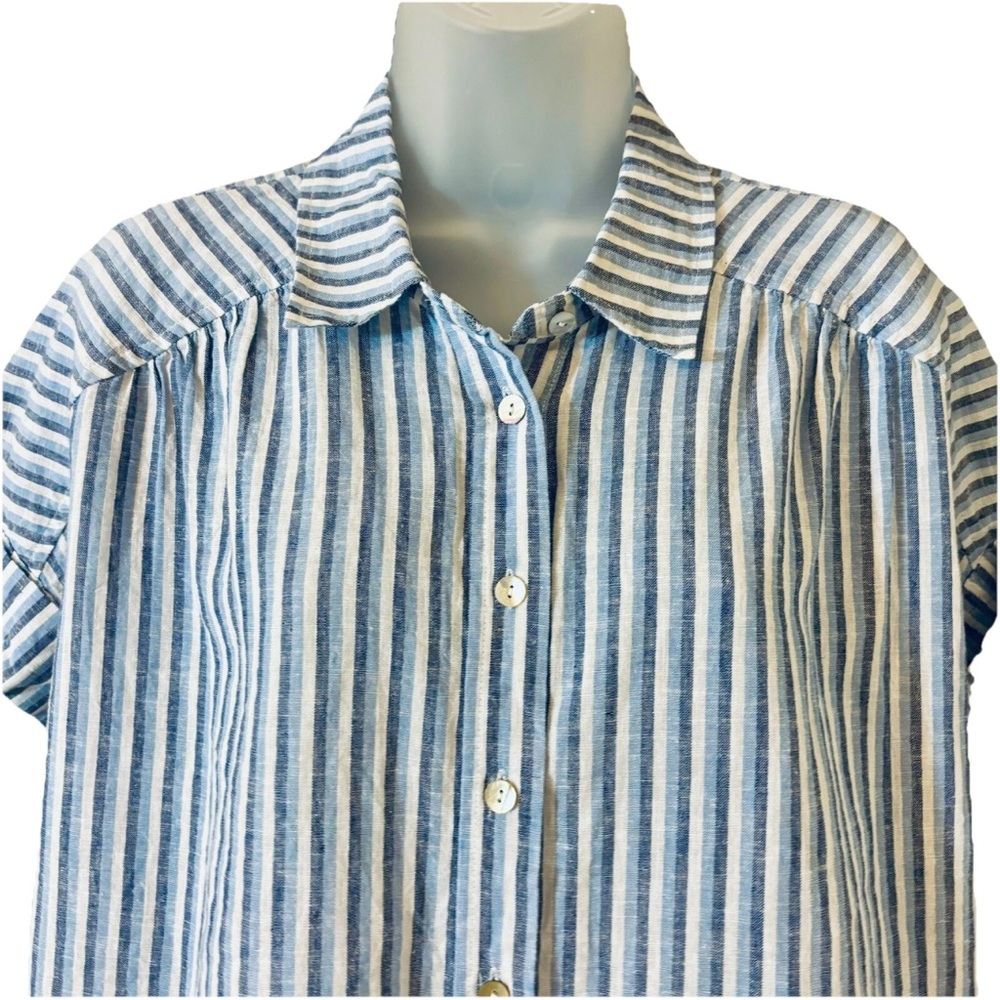 Draper James RSVP Womens Size S Linen Cotton Top Blue Striped Button Down Preppy - Picture 2 of 11